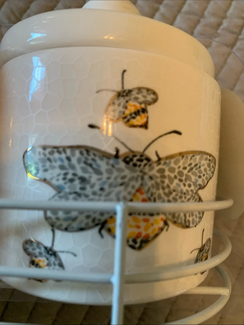 Butterfly SALT & PEPPER CELLARS & HOLDER Containers glazed glass NEW